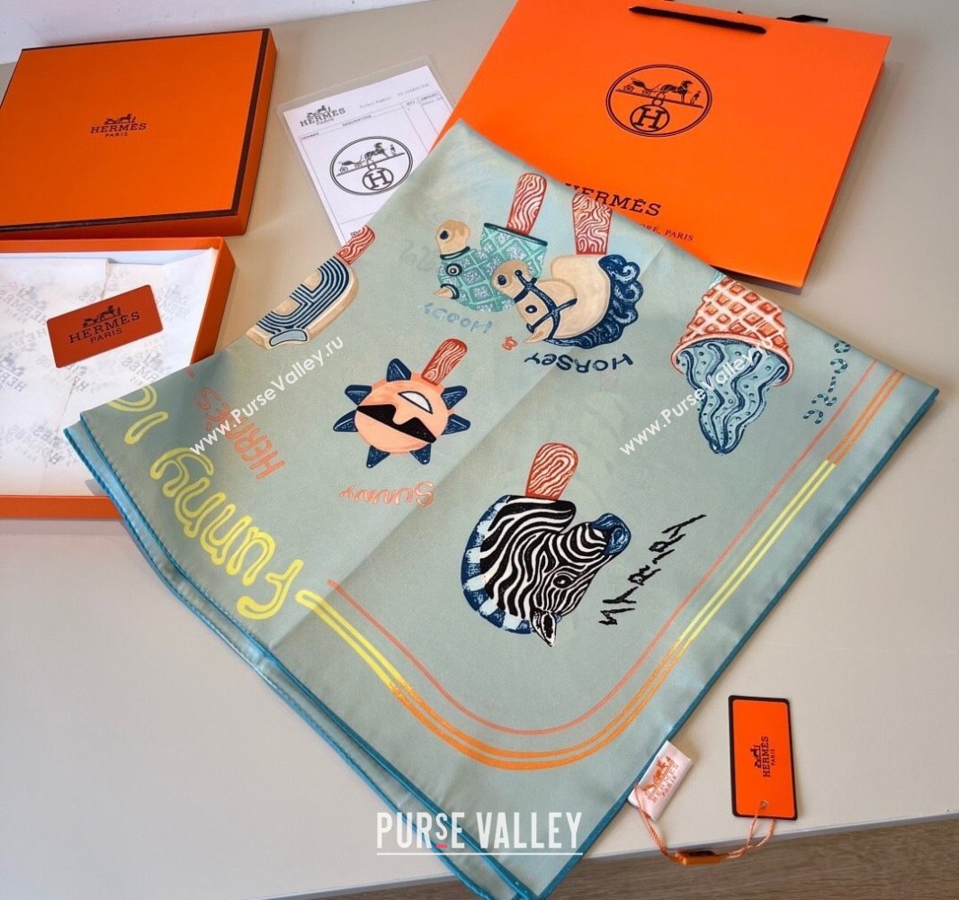 Hermes Funny Ice Cream Silk Square Scarf 90x90cm Grey 2025 (XMN-250514028)