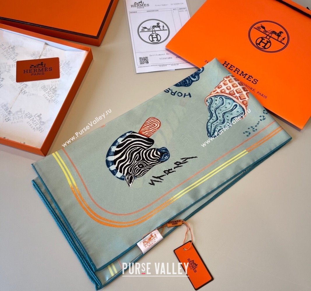 Hermes Funny Ice Cream Silk Square Scarf 90x90cm Grey 2025 (XMN-250514028)