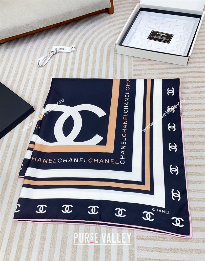 Chanel CC Silk Square Scarf 90x90cm Navy Blue 2025 CH051310 (SHI-250513143)
