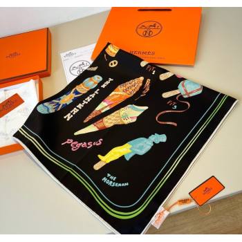 Hermes Funny Ice Cream Silk Square Scarf 90x90cm Black 2025 (XMN-250514029)