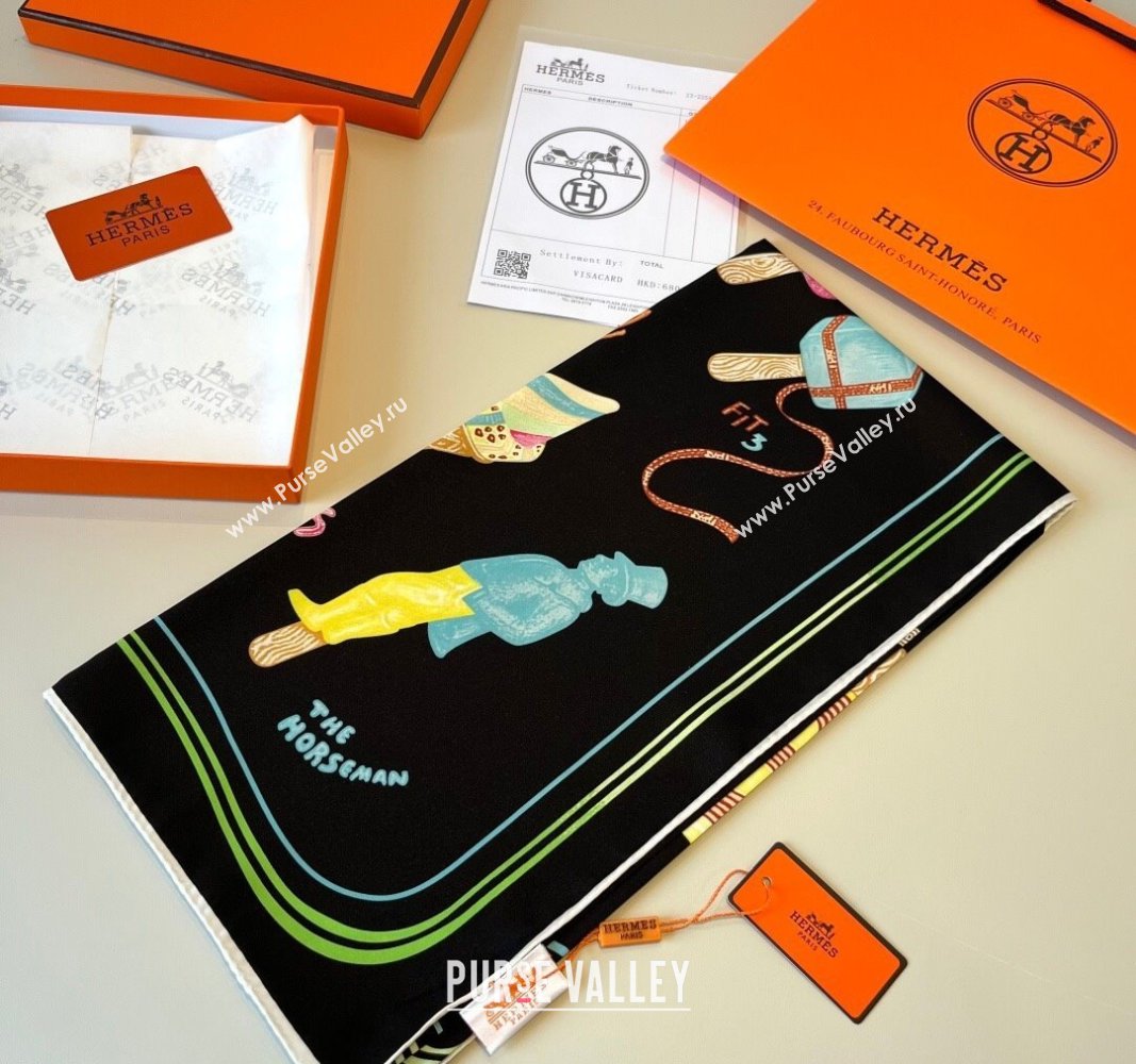 Hermes Funny Ice Cream Silk Square Scarf 90x90cm Black 2025 (XMN-250514029)