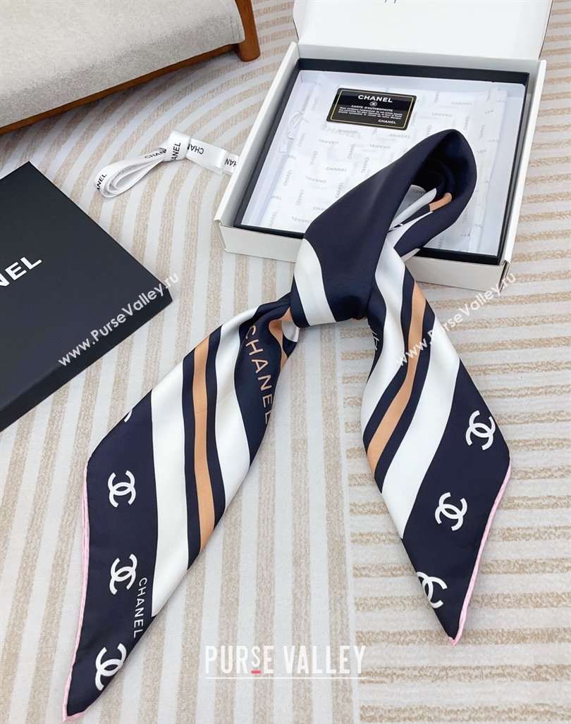 Chanel CC Silk Square Scarf 90x90cm Navy Blue 2025 CH051310 (SHI-250513143)