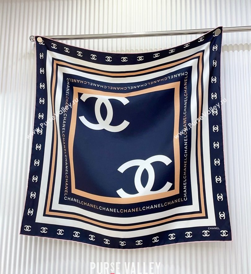 Chanel CC Silk Square Scarf 90x90cm Navy Blue 2025 CH051310 (SHI-250513143)
