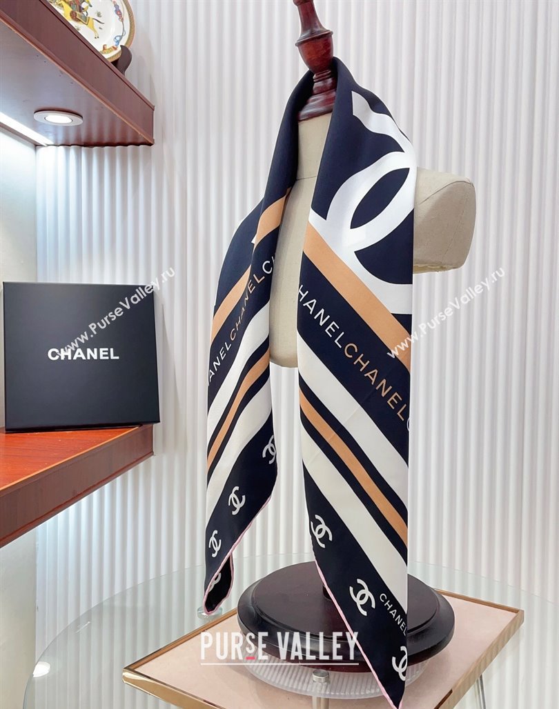 Chanel CC Silk Square Scarf 90x90cm Navy Blue 2025 CH051310 (SHI-250513143)