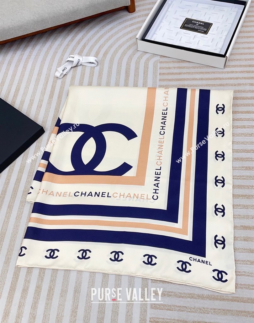 Chanel CC Silk Square Scarf 90x90cm White 2025 CH051310 (SHI-250513144)