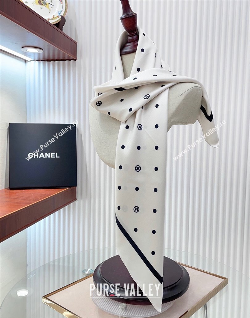 Chanel Circle CC Silk Square Scarf 90x90cm White 2025 CH051306 (SHI-250513135)