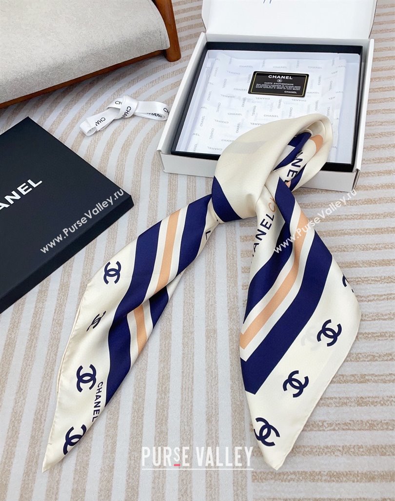 Chanel CC Silk Square Scarf 90x90cm White 2025 CH051310 (SHI-250513144)