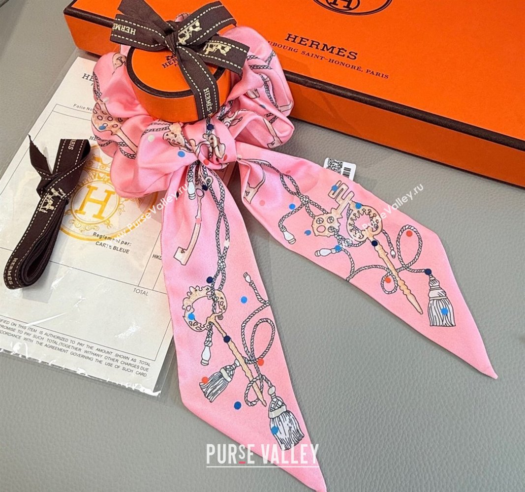 Hermes Key Twilly Silk Bandeau Scarf and Hairring Set Pink 2025 (XMN-250514023)