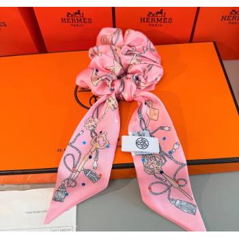 Hermes Key Twilly Silk Bandeau Scarf and Hairring Set Pink 2025 (XMN-250514023)