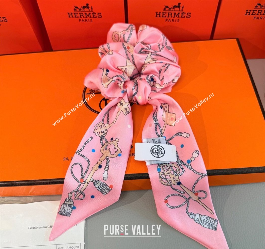 Hermes Key Twilly Silk Bandeau Scarf and Hairring Set Pink 2025 (XMN-250514023)