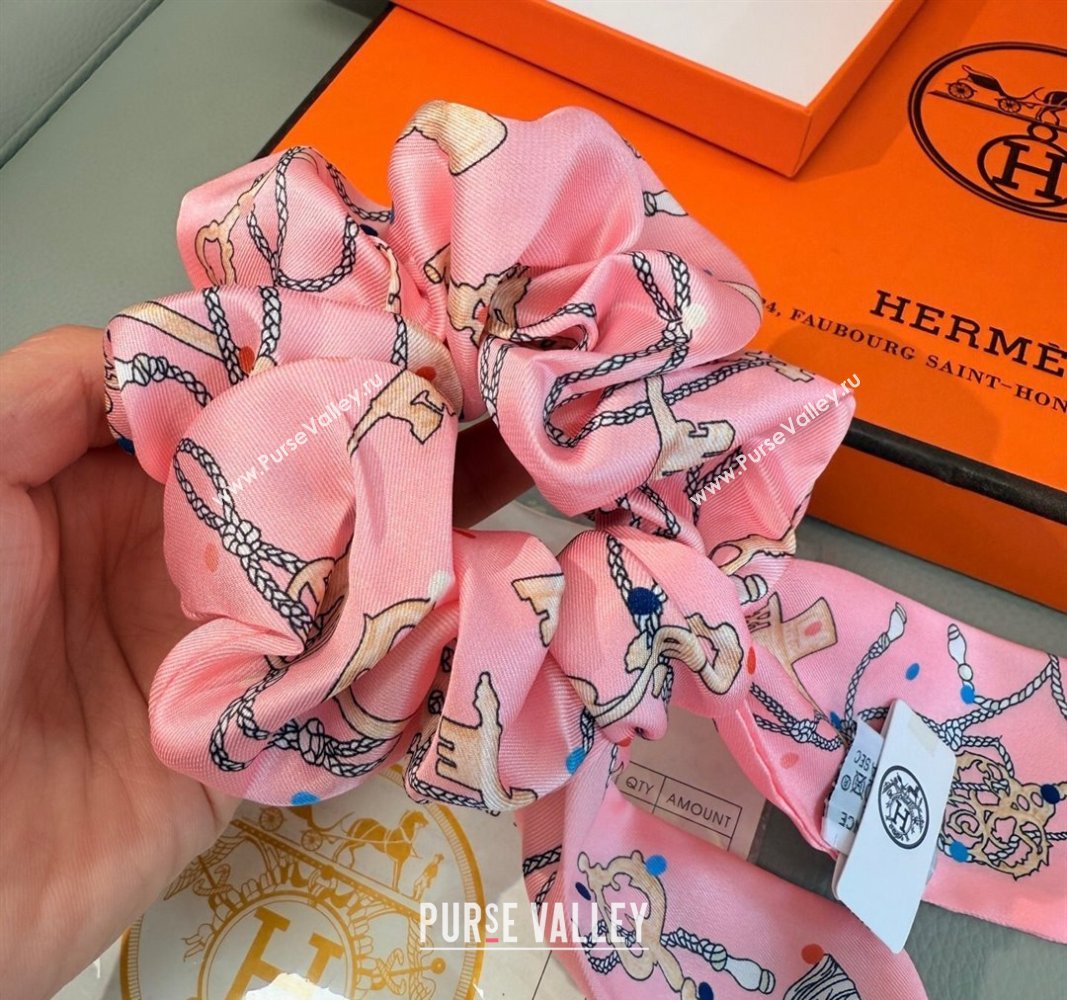 Hermes Key Twilly Silk Bandeau Scarf and Hairring Set Pink 2025 (XMN-250514023)