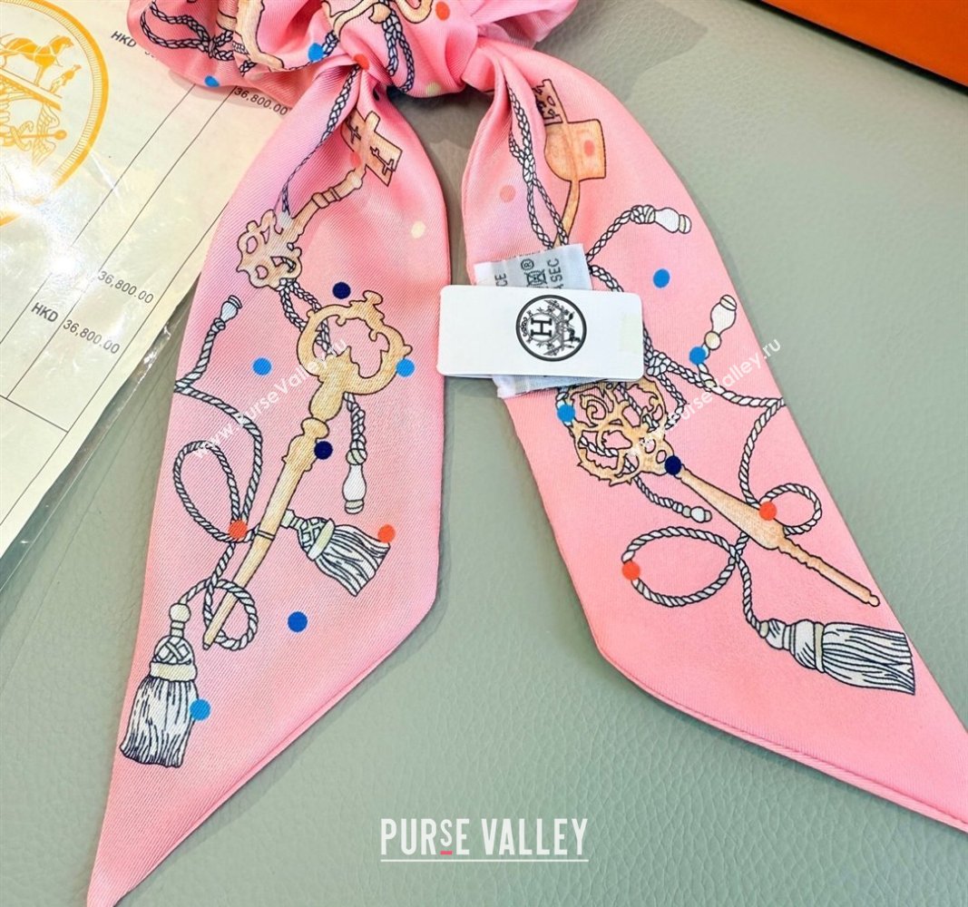 Hermes Key Twilly Silk Bandeau Scarf and Hairring Set Pink 2025 (XMN-250514023)
