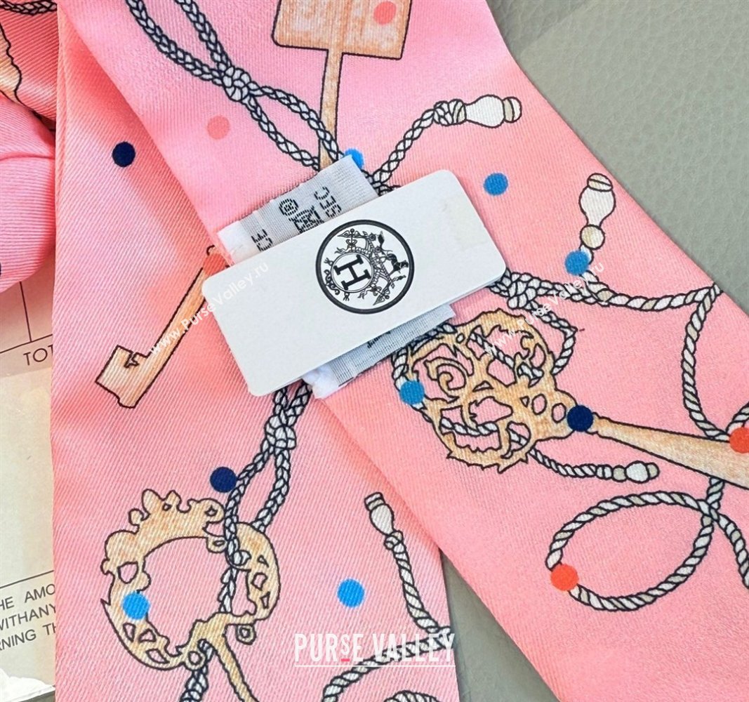 Hermes Key Twilly Silk Bandeau Scarf and Hairring Set Pink 2025 (XMN-250514023)