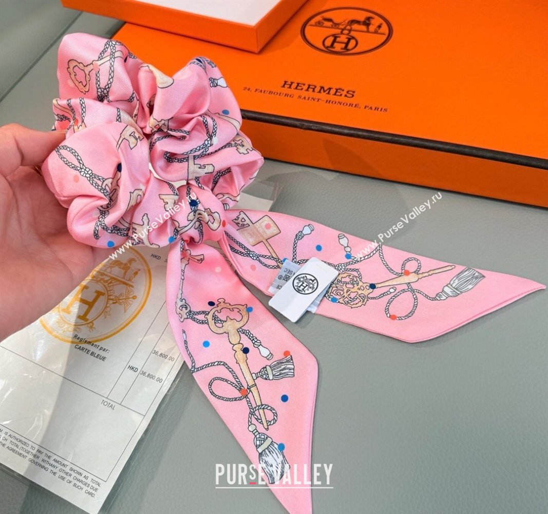 Hermes Key Twilly Silk Bandeau Scarf and Hairring Set Pink 2025 (XMN-250514023)