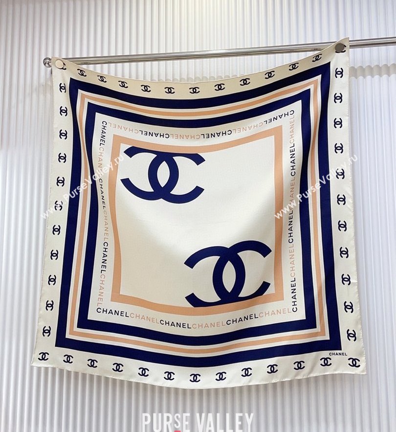 Chanel CC Silk Square Scarf 90x90cm White 2025 CH051310 (SHI-250513144)