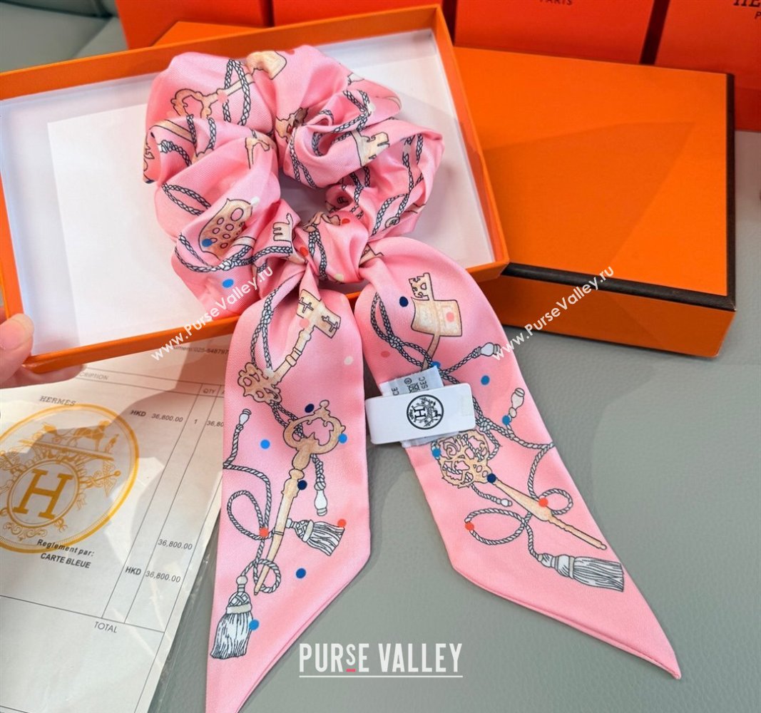 Hermes Key Twilly Silk Bandeau Scarf and Hairring Set Pink 2025 (XMN-250514023)