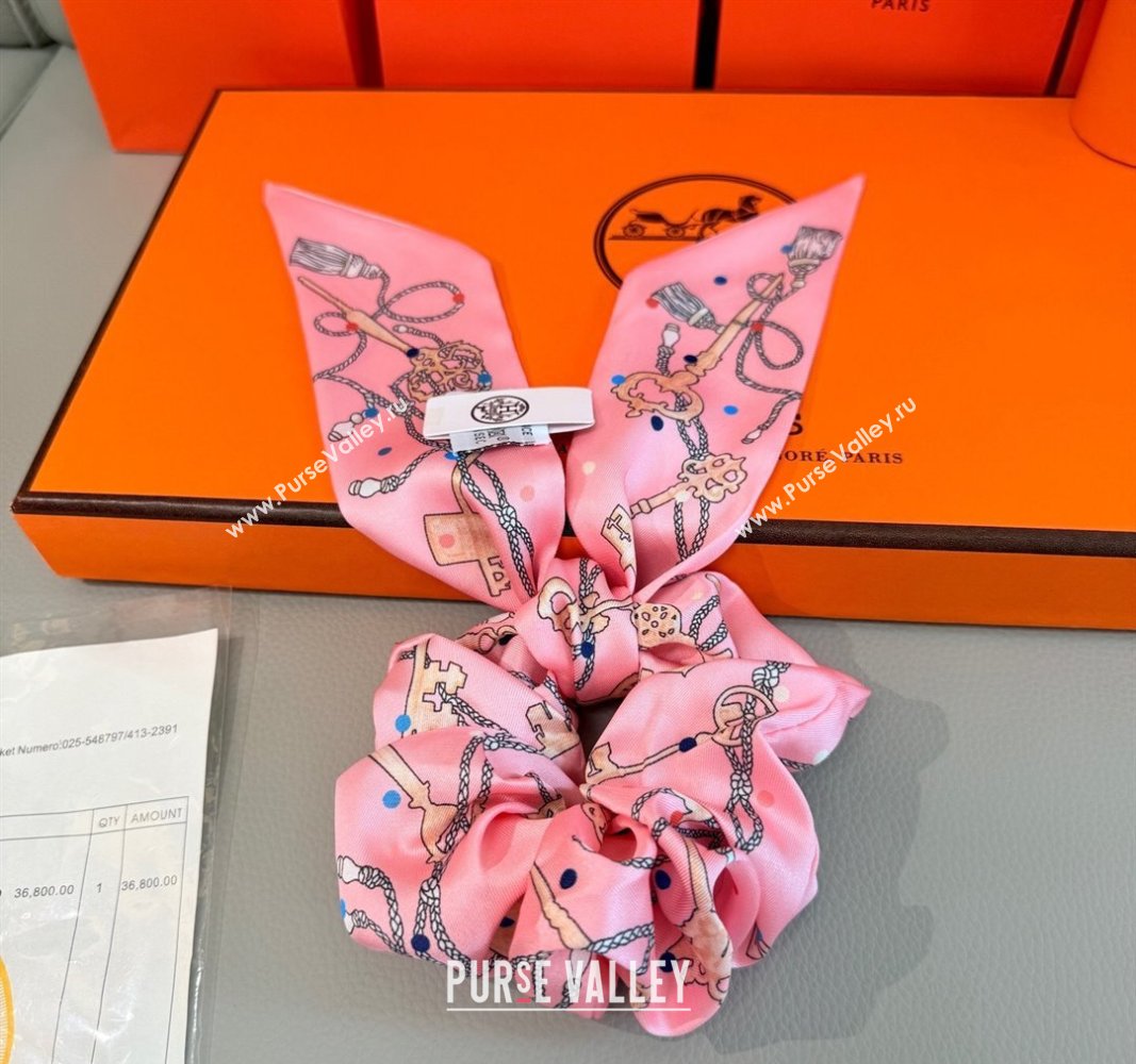 Hermes Key Twilly Silk Bandeau Scarf and Hairring Set Pink 2025 (XMN-250514023)