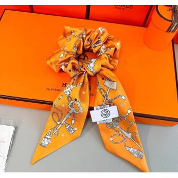 Hermes Key Twilly Silk Bandeau Scarf and Hairring Set Orange 2025 (XMN-250514024)