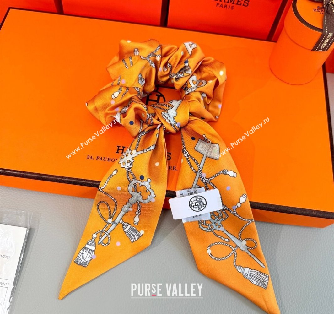 Hermes Key Twilly Silk Bandeau Scarf and Hairring Set Orange 2025 (XMN-250514024)