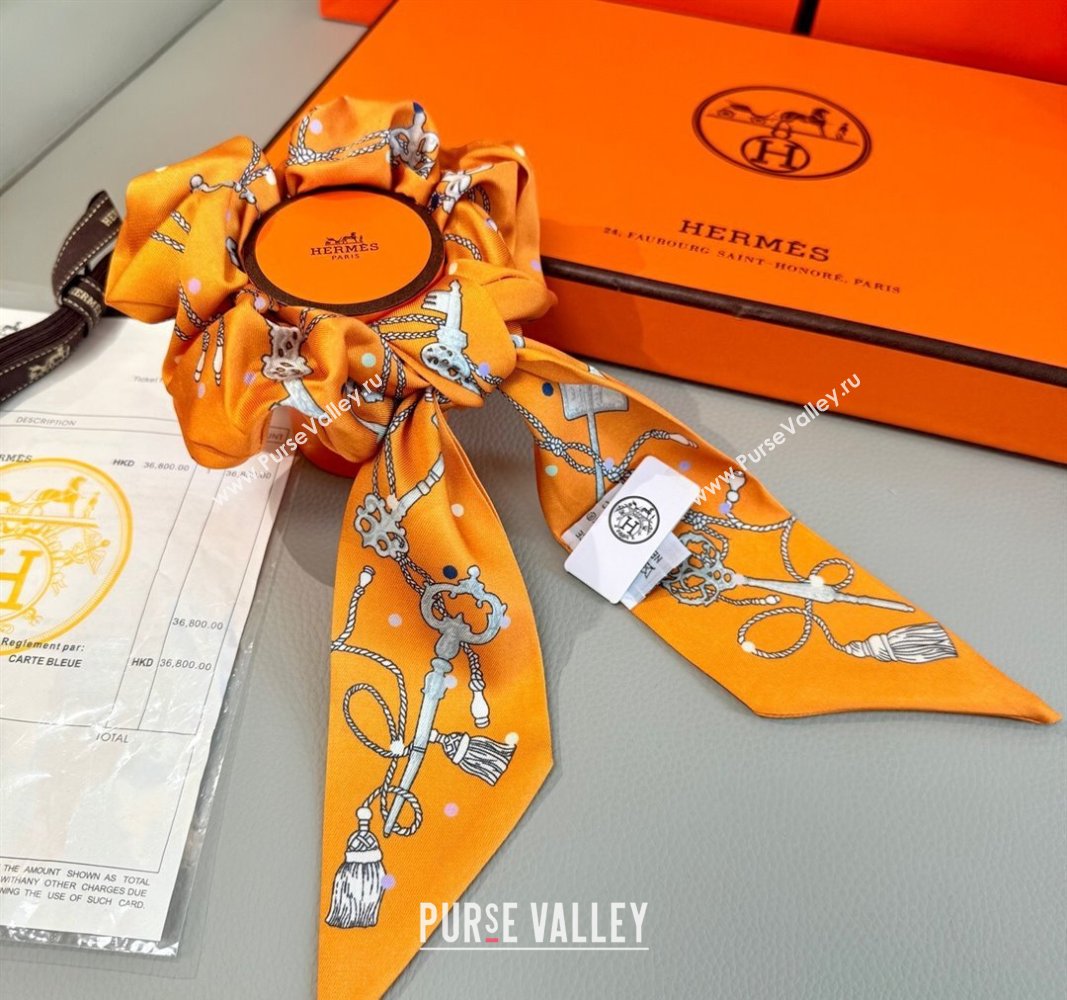 Hermes Key Twilly Silk Bandeau Scarf and Hairring Set Orange 2025 (XMN-250514024)