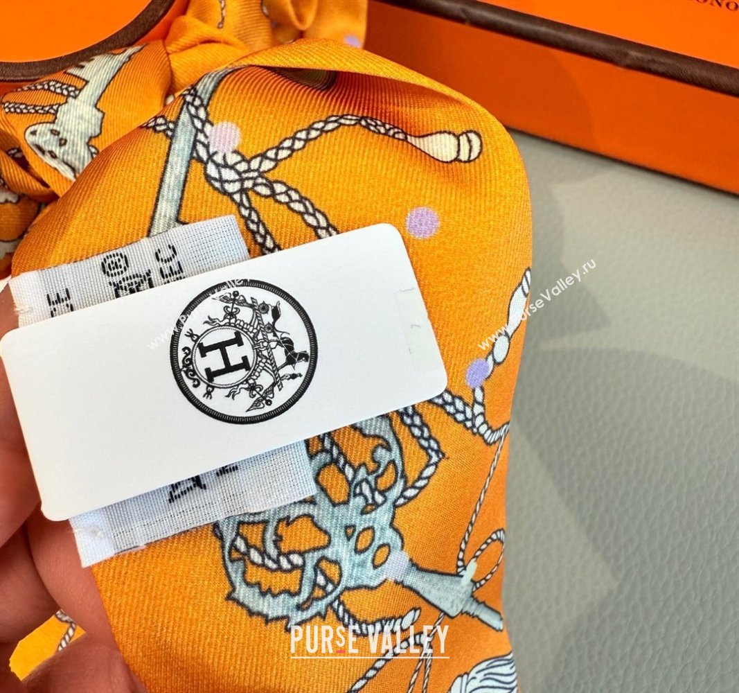 Hermes Key Twilly Silk Bandeau Scarf and Hairring Set Orange 2025 (XMN-250514024)