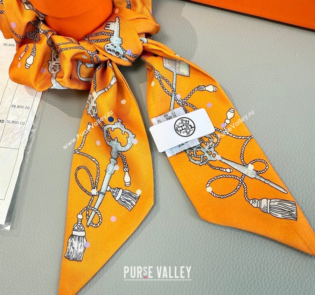 Hermes Key Twilly Silk Bandeau Scarf and Hairring Set Orange 2025 (XMN-250514024)