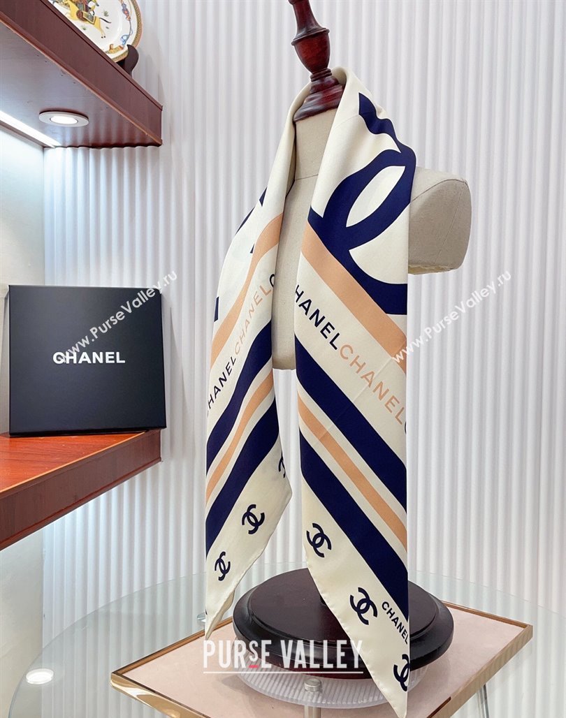 Chanel CC Silk Square Scarf 90x90cm White 2025 CH051310 (SHI-250513144)