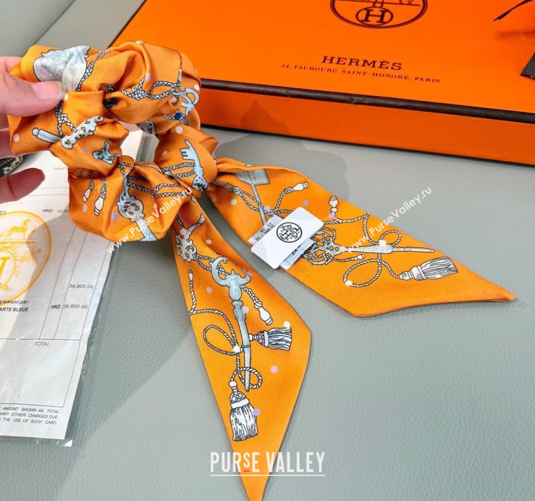 Hermes Key Twilly Silk Bandeau Scarf and Hairring Set Orange 2025 (XMN-250514024)