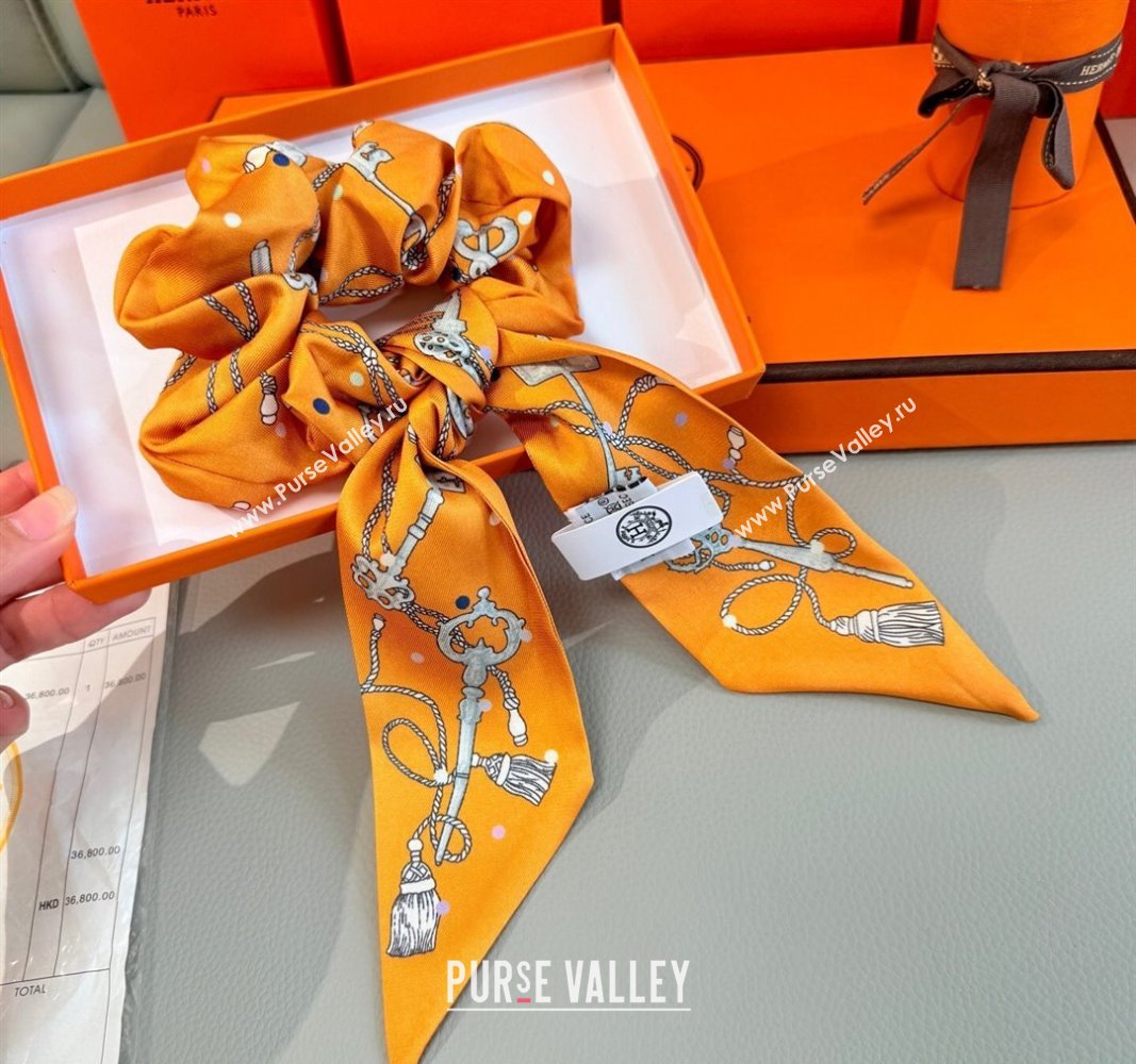 Hermes Key Twilly Silk Bandeau Scarf and Hairring Set Orange 2025 (XMN-250514024)