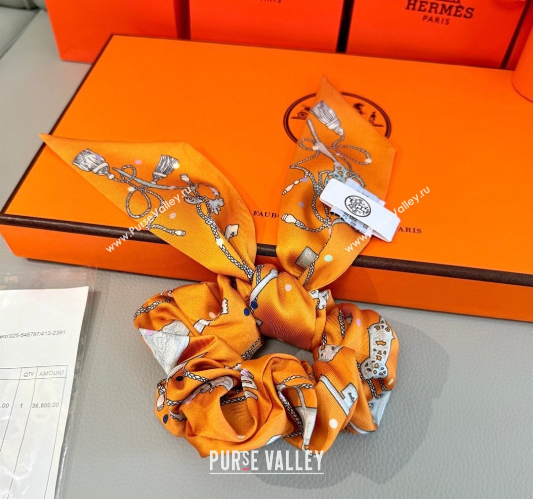 Hermes Key Twilly Silk Bandeau Scarf and Hairring Set Orange 2025 (XMN-250514024)