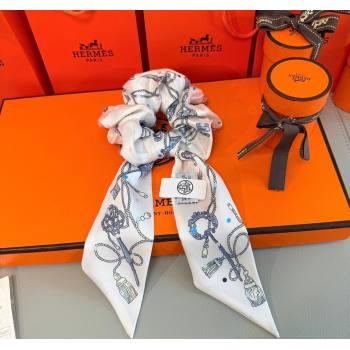 Hermes Key Twilly Silk Bandeau Scarf and Hairring Set White 2025 (XMN-250514025)