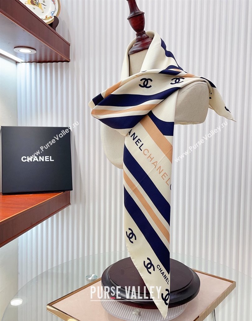 Chanel CC Silk Square Scarf 90x90cm White 2025 CH051310 (SHI-250513144)