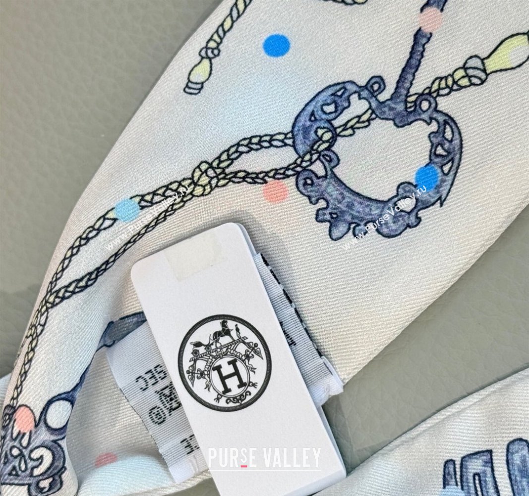 Hermes Key Twilly Silk Bandeau Scarf and Hairring Set White 2025 (XMN-250514025)