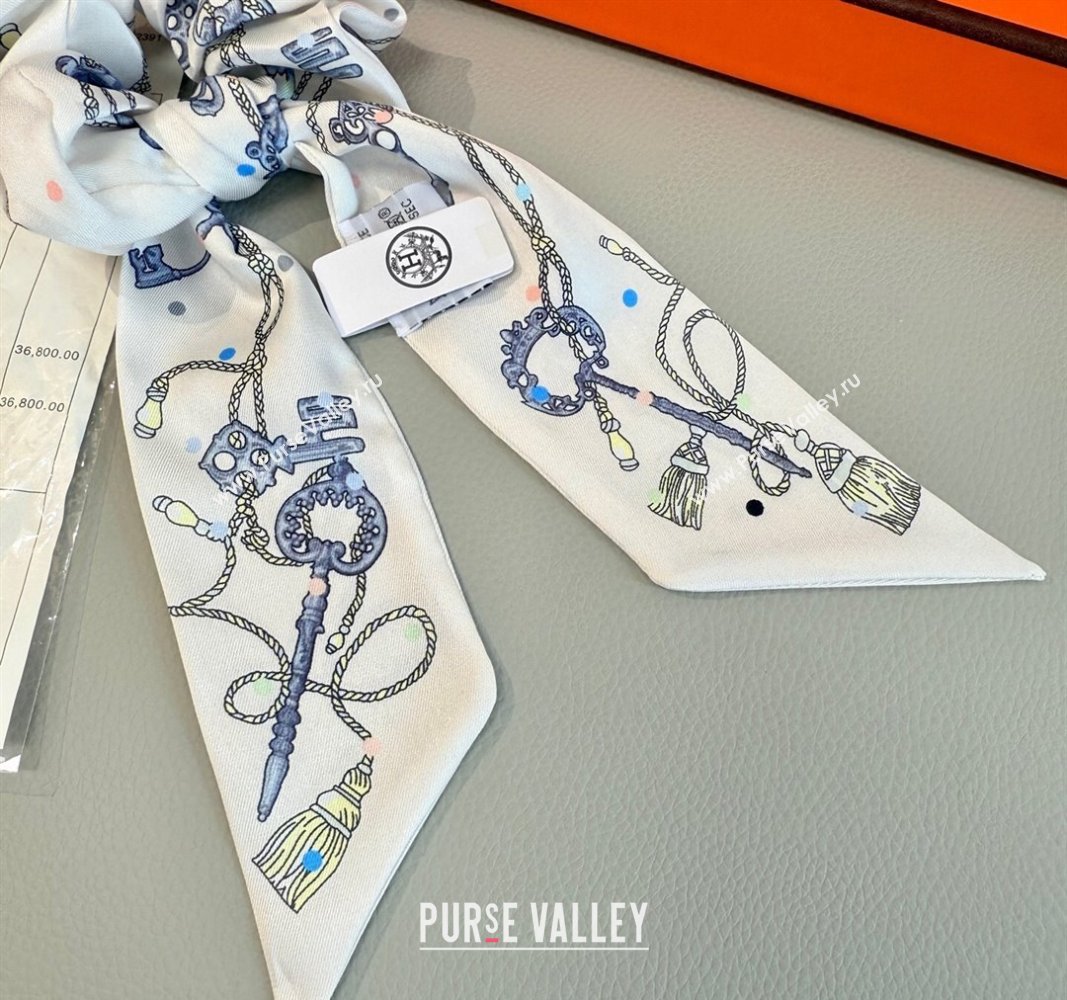 Hermes Key Twilly Silk Bandeau Scarf and Hairring Set White 2025 (XMN-250514025)