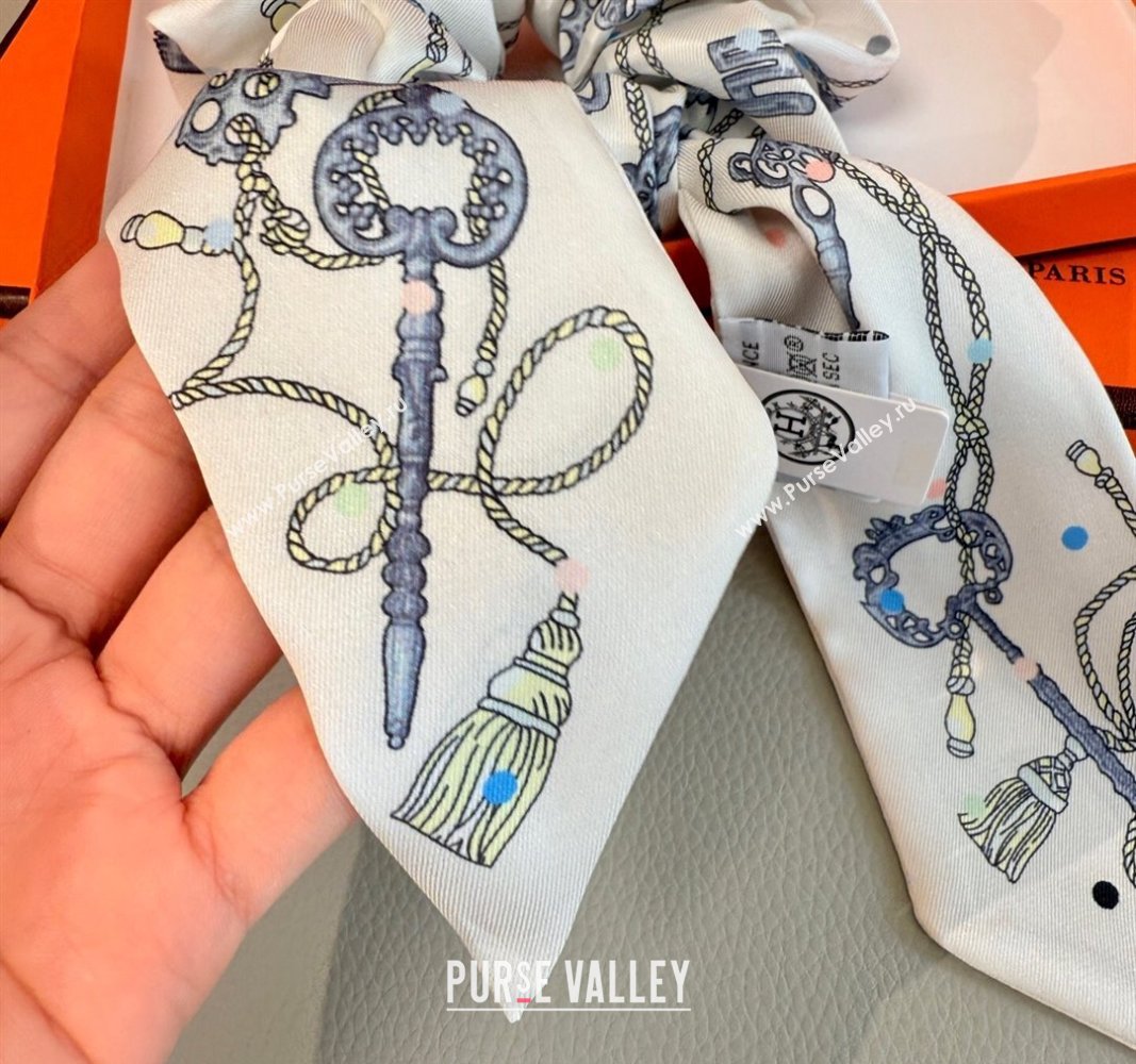 Hermes Key Twilly Silk Bandeau Scarf and Hairring Set White 2025 (XMN-250514025)