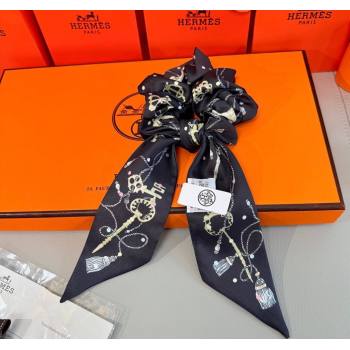 Hermes Key Twilly Silk Bandeau Scarf and Hairring Set Black 2025 (XMN-250514026)