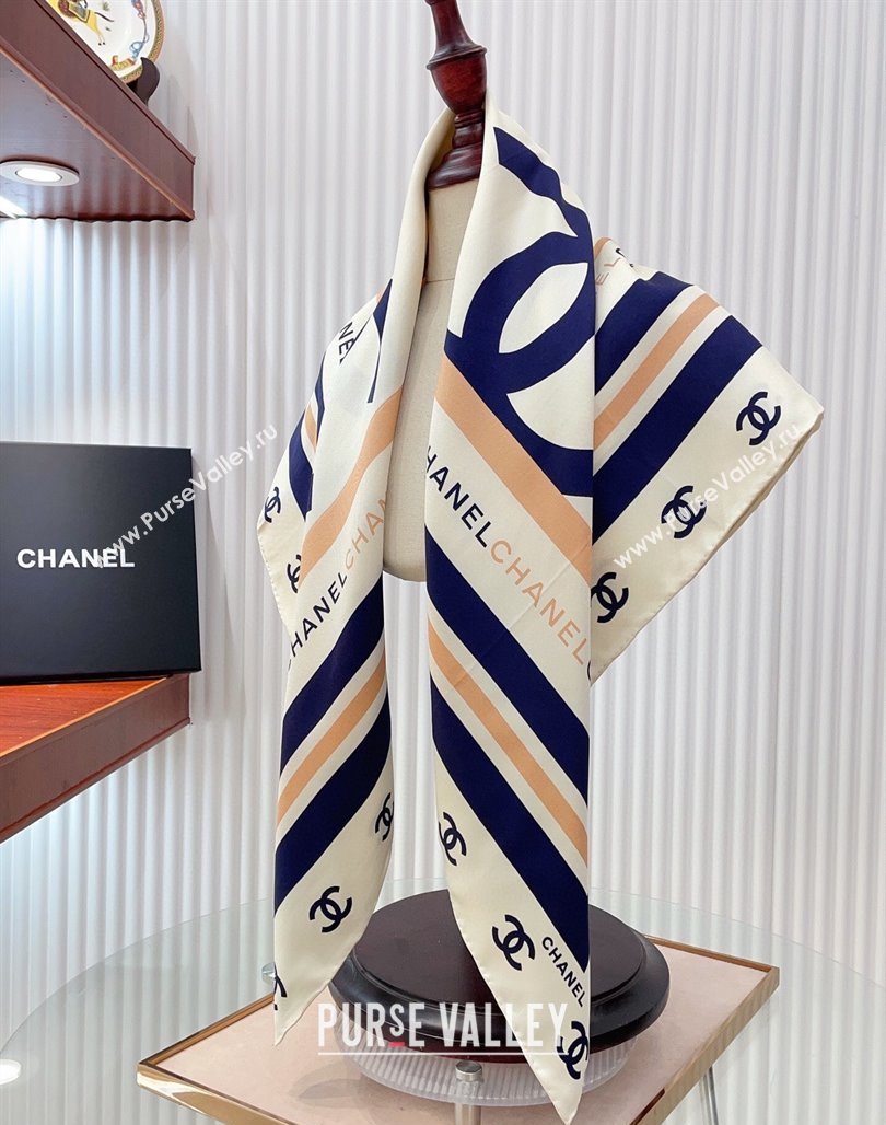 Chanel CC Silk Square Scarf 90x90cm White 2025 CH051310 (SHI-250513144)