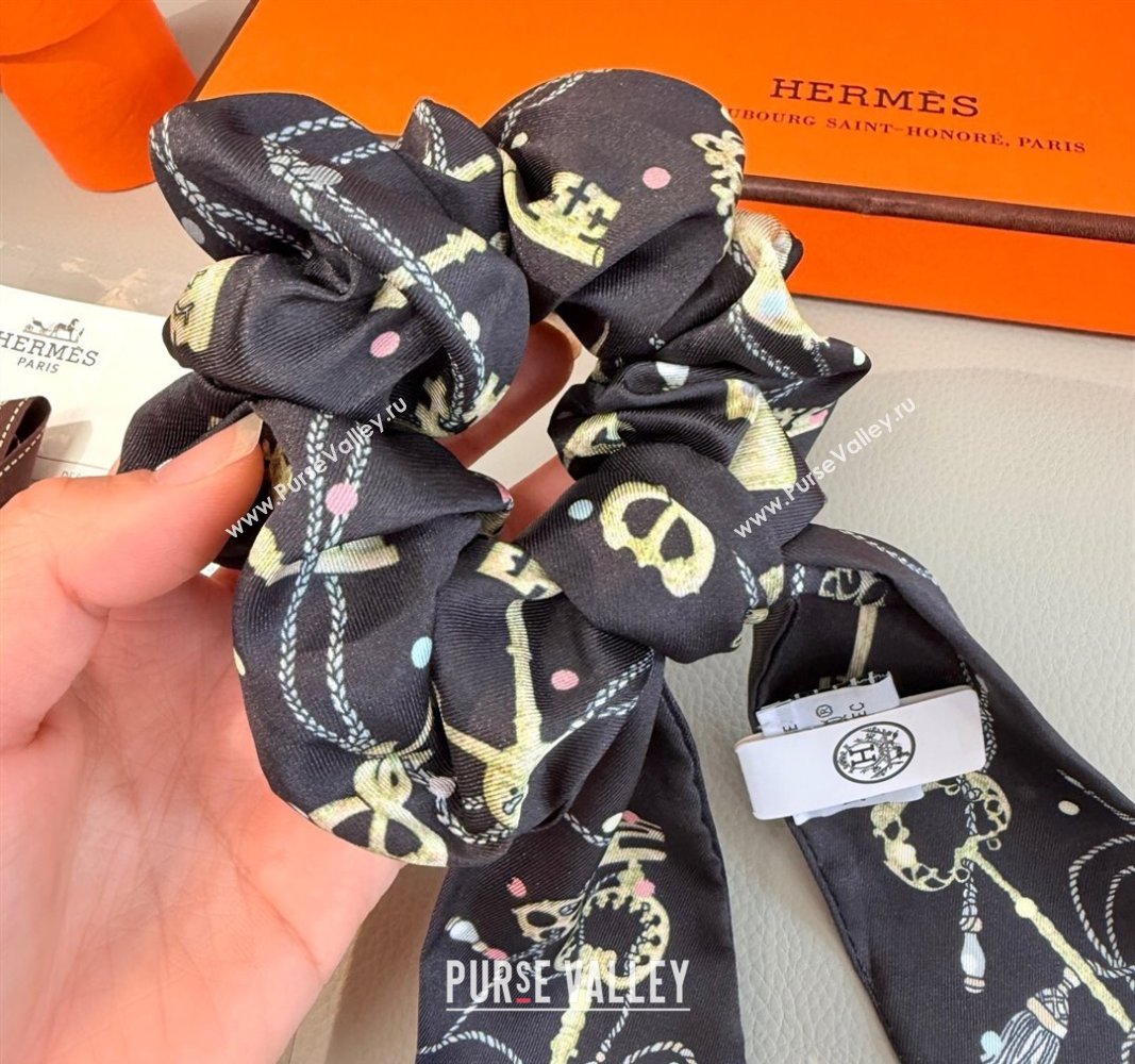 Hermes Key Twilly Silk Bandeau Scarf and Hairring Set Black 2025 (XMN-250514026)