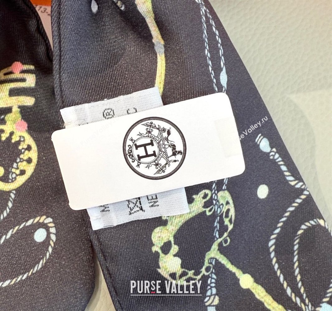 Hermes Key Twilly Silk Bandeau Scarf and Hairring Set Black 2025 (XMN-250514026)
