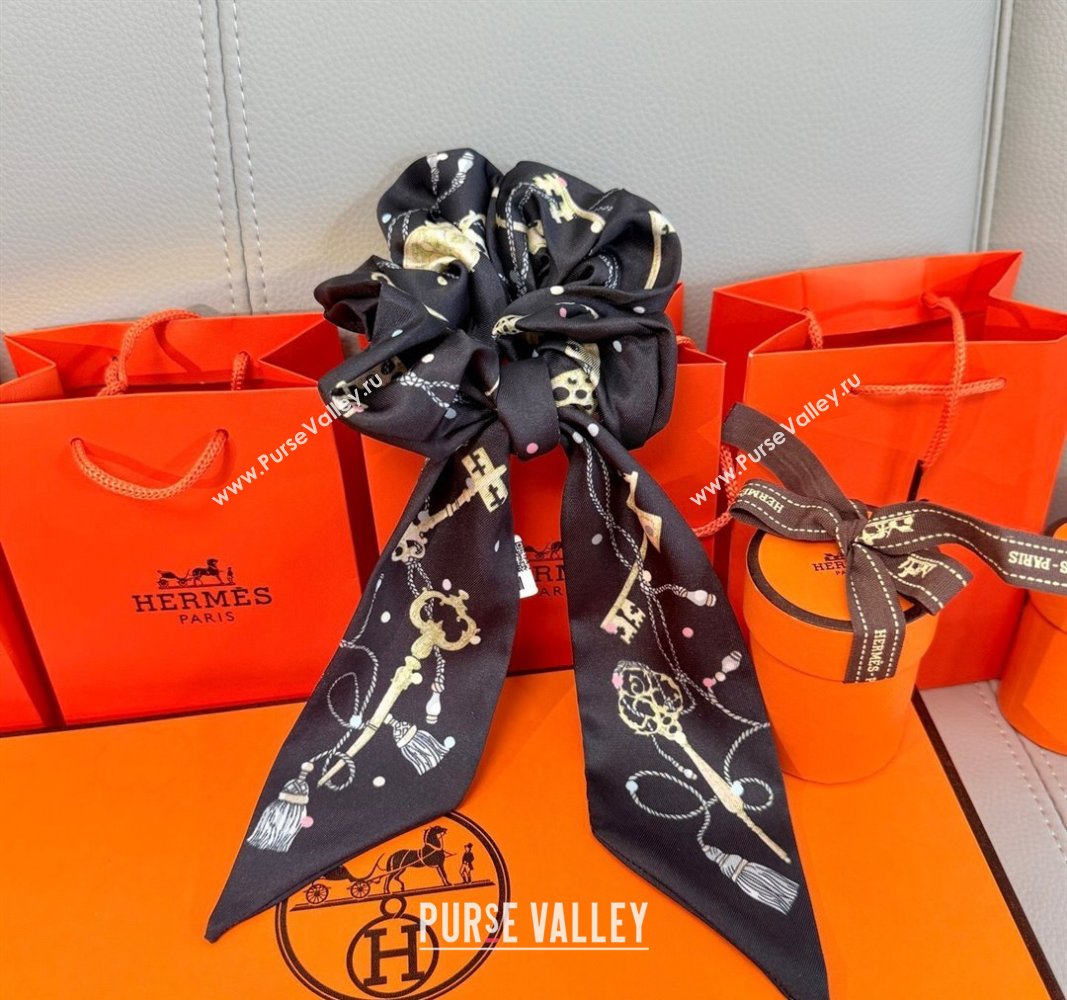 Hermes Key Twilly Silk Bandeau Scarf and Hairring Set Black 2025 (XMN-250514026)