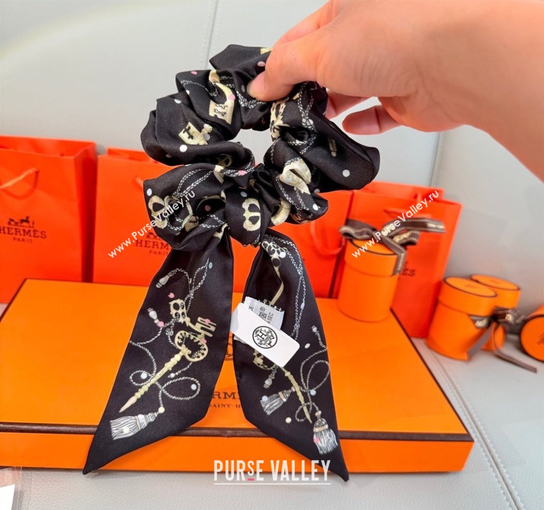 Hermes Key Twilly Silk Bandeau Scarf and Hairring Set Black 2025 (XMN-250514026)