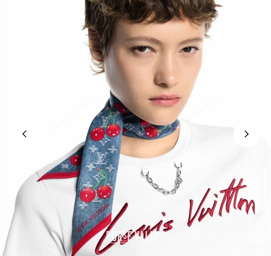 Louis Vuitton LV x TM Cherry Bandeau Scarf 5x120cm Denim Blue 2025 M96085 (XMN-250617046)