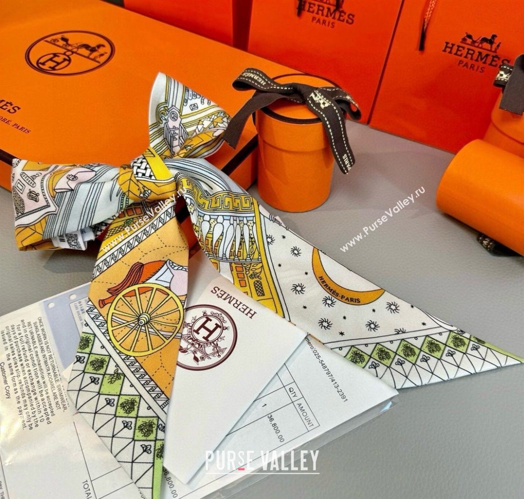 Hermes Precious Silk Twilly Bandeau Scarf 5x86cm Yellow 2025 (SHI-250617069)