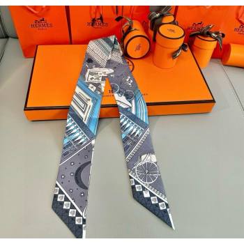 Hermes Precious Silk Twilly Bandeau Scarf 5x86cm Grey 2025 (SHI-250617070)