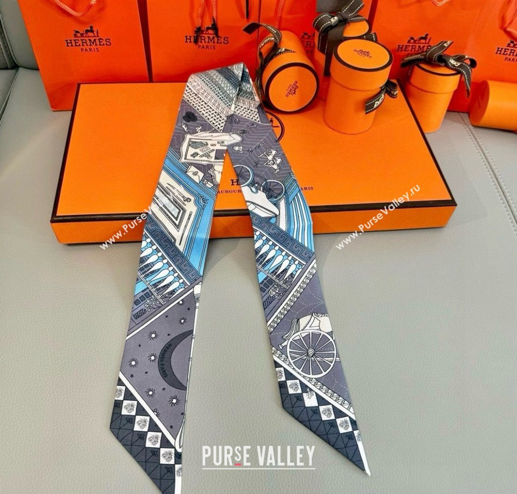 Hermes Precious Silk Twilly Bandeau Scarf 5x86cm Grey 2025 (SHI-250617070)