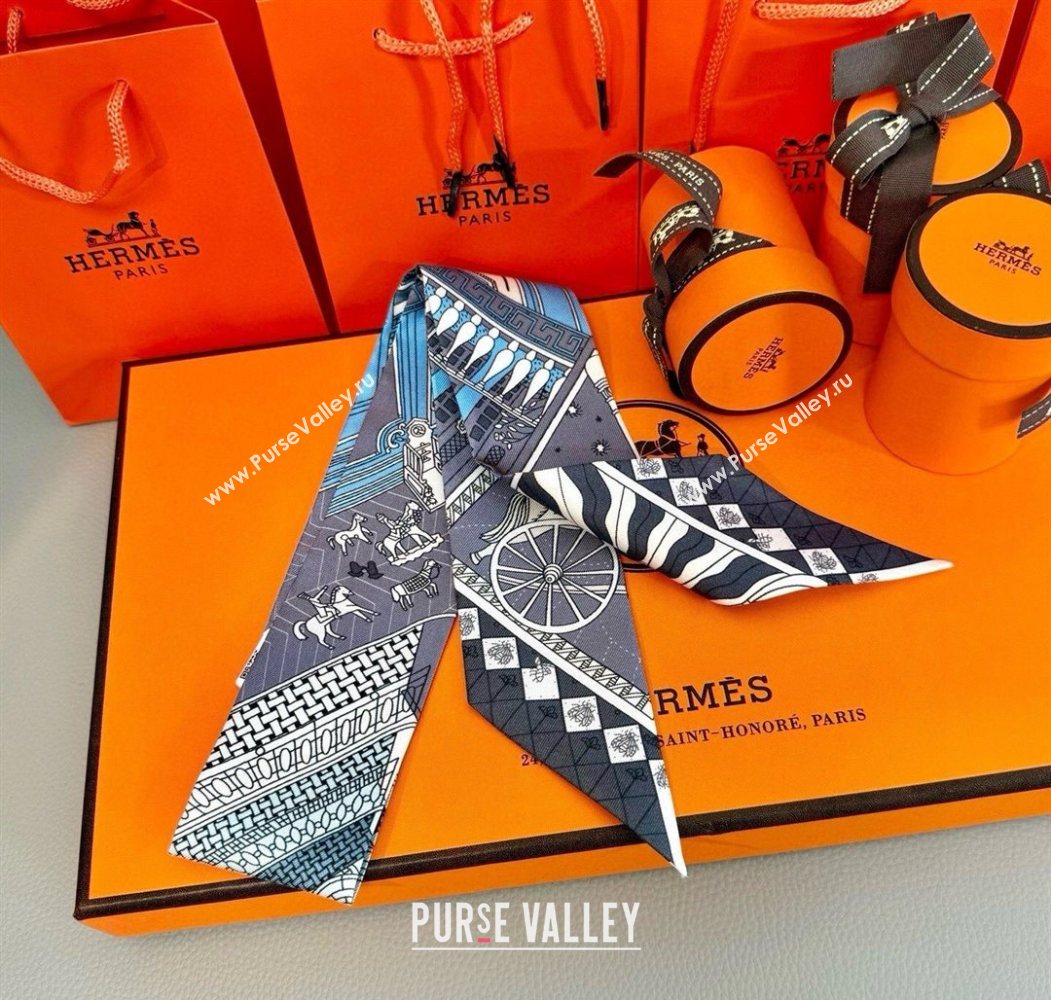 Hermes Precious Silk Twilly Bandeau Scarf 5x86cm Grey 2025 (SHI-250617070)
