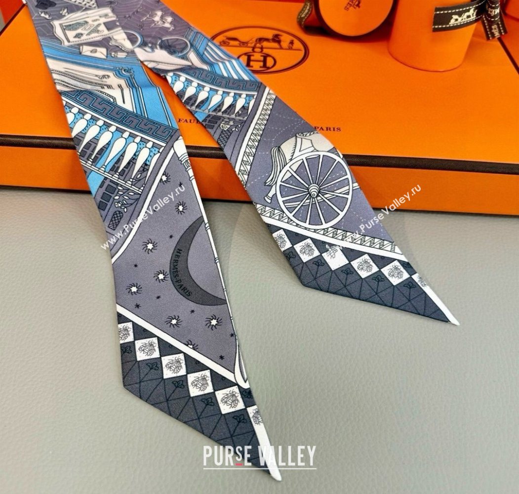Hermes Precious Silk Twilly Bandeau Scarf 5x86cm Grey 2025 (SHI-250617070)