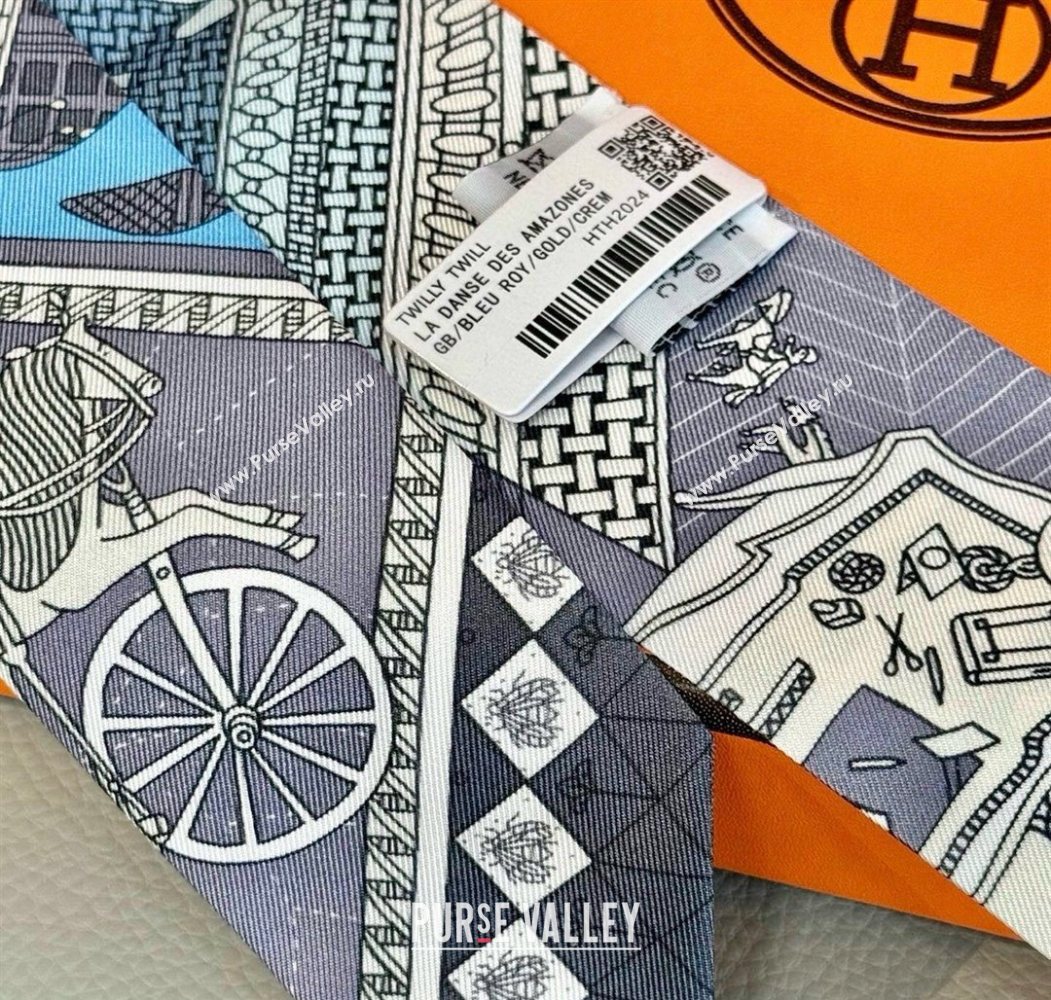 Hermes Precious Silk Twilly Bandeau Scarf 5x86cm Grey 2025 (SHI-250617070)