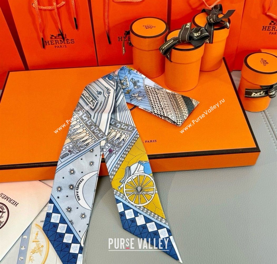 Hermes Precious Silk Twilly Bandeau Scarf 5x86cm Blue 2025 (SHI-250617071)