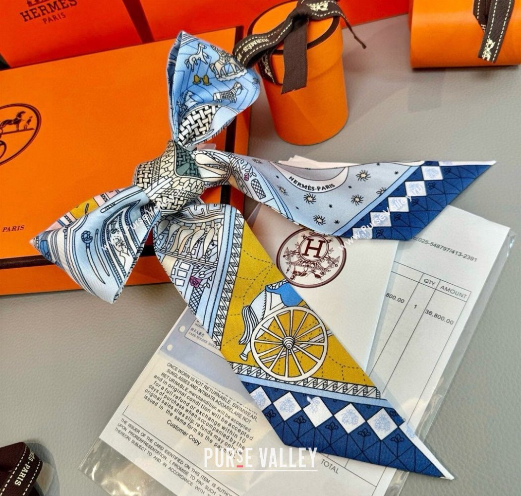Hermes Precious Silk Twilly Bandeau Scarf 5x86cm Blue 2025 (SHI-250617071)